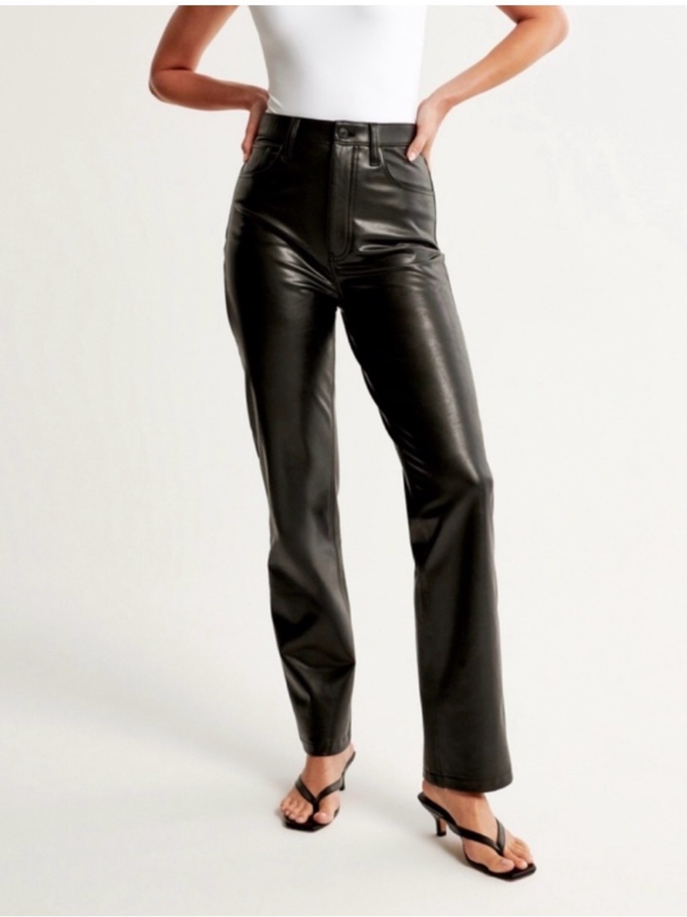 Abercrombie & Fitch Black Faux Leather High-Rise Pants (90s Straight High Rise)